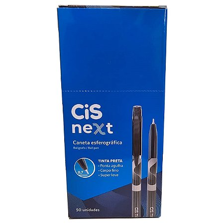 Caneta Esferográfica Cis Next Preta 50 Unidades 0.7mm