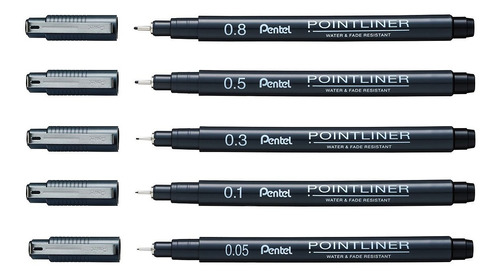 Kit Caneta Nanquim Pentel Pointliner 5 Pontas