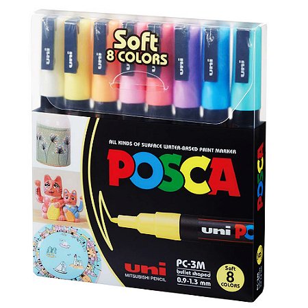 Estojo Caneta Posca PC-3M Com 8 Cores Pastel