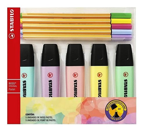 Kit Caneta Stabilo Collection 5 Boss Pastel + 5 Point 88