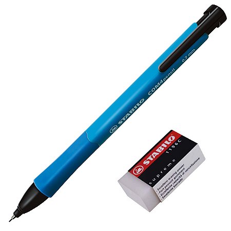 Kit Lapiseira Stabilo Com4pencil 0.7mm Azul + Borracha Supreme