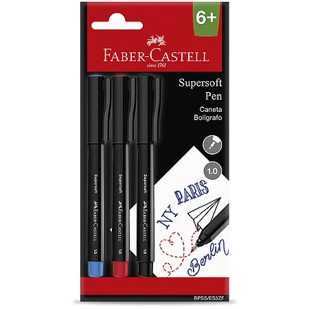 Caneta Faber-Castell Supersoft Azul Preta Vermelha 1.0mm