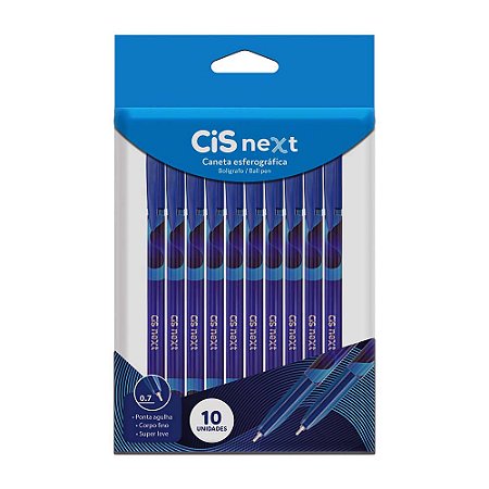 Caneta Esferográfica Cis Next Azul 10 Unidades 0.7mm