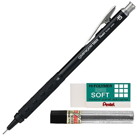 Kit Lapiseira Pentel Graphgear 1000 0.5mm + Grafite 0.5 HB + Borracha Hi-Polymer