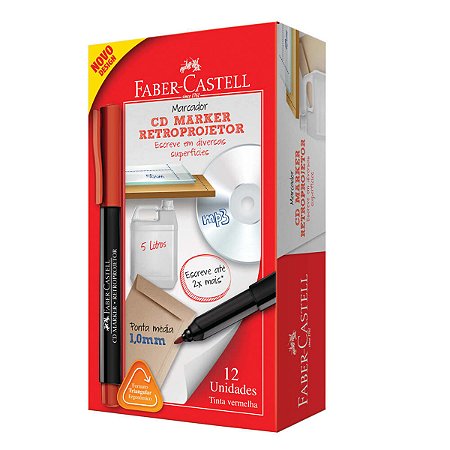 Caneta Marcador Retroprojetor Faber-Castell Vermelha 1.0mm 12 Unidades