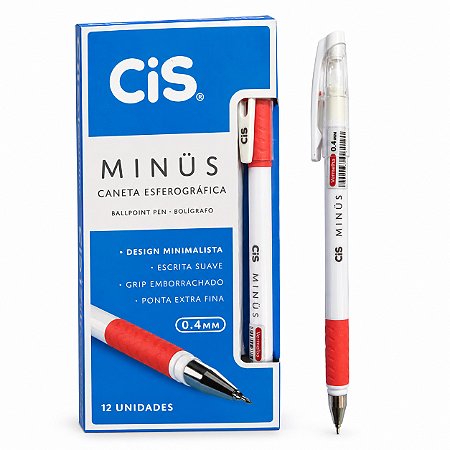 Caneta Esferográfica Cis Minus Vermelha 0,4mm 12 Unidades