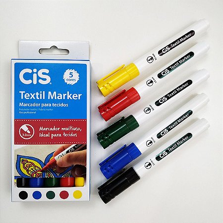 Caneta Permanente Para Tecido Textil Marker 5 Cores