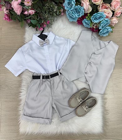 Conjunto Social Miss Cherry Colete Cinza Claro