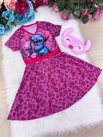 Fantasia Menina Stitch e Angel Rosa