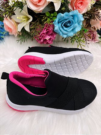 Tênis infantil Preto e Pink calce fácil confort Meninas
