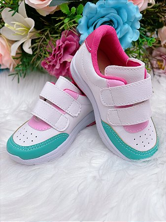 Tênis Infantil Branco e Verde C/ Velcro Meninas