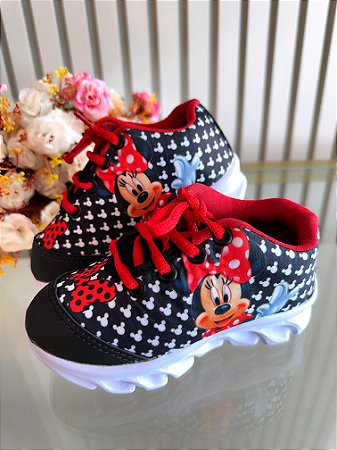Tênis Meninas Temático Minnie Preto Com Leds