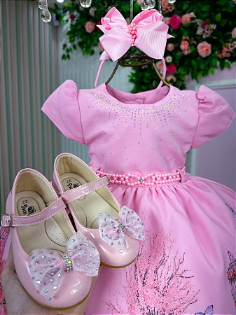 Vestido Infantil Jardim Encantado Rosa