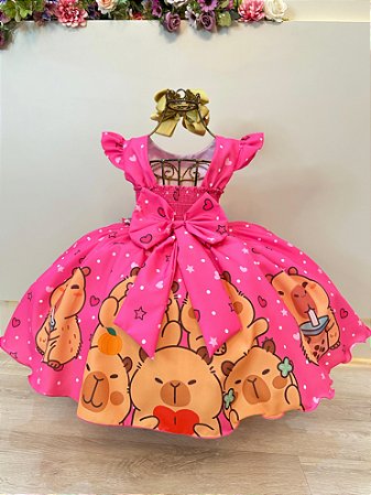 Vestido Infantil Capivara Milk Shake Festas Aniversários