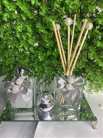 Kit Lavabo  Luxo Difusor E Saboneteira C/Bandeja  PPRATA