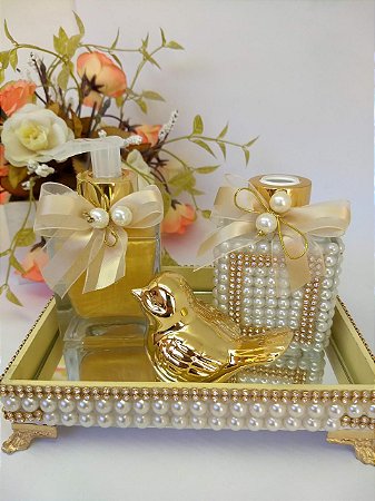 Kit lavabo cubo 100 ml com passarinho e bandeja