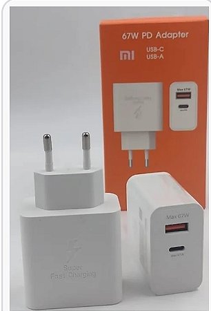 Carregador xiaomi 67 W Tipo C fonte saída TC/USB