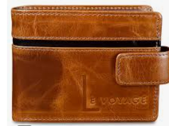 Carteira de couro com botão e ziper