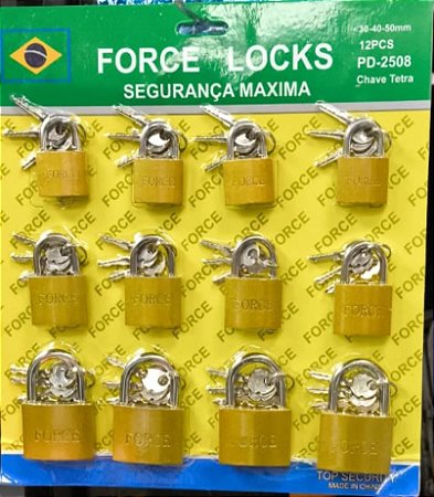 Cartela com cadeado com 12 peças chave tetra30/40/50MM