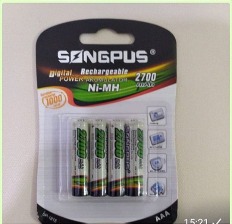 Pilha 3A recarregável