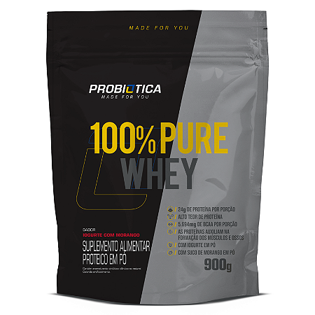 100% PURE WHEY REFIL 900G IOGURTE COM MORANGO