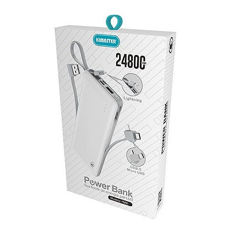 POWER BANK COM CABO REMOVÍVEL 24800MAH
