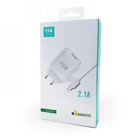 Kit Carregador FAM Type-C FKT-110C 2.1A