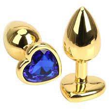 PLUG ANAL DOURADO DE CORAÇÃO - PEDRA AZUL ESCURO - TAMANHO M