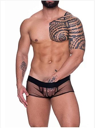 BOXER TULE TRANSPARENTE COR PRETA