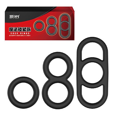 KIT COM 3 ANEIS PENIANOS PARA ESTRANGULAMENTO TESTICULAR SILICONE
