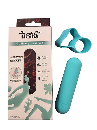 BULLET ROCKET EM SILICONE 10 MODOS VIBRAÇÃO - COM MANGA DE DEDO - COR AZUL