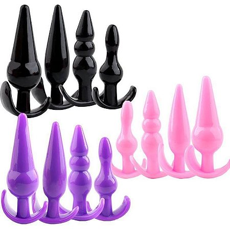 KIT COM 4 PLUGS EM SILICONE - NA COR ROXA