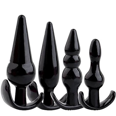 KIT COM 4 PLUGS EM SILICONE - NA COR PRETA