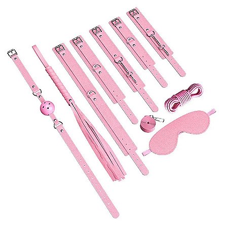 KIT BONDAGE 8 EM 1 - EM PELÚCIA - COR ROSA