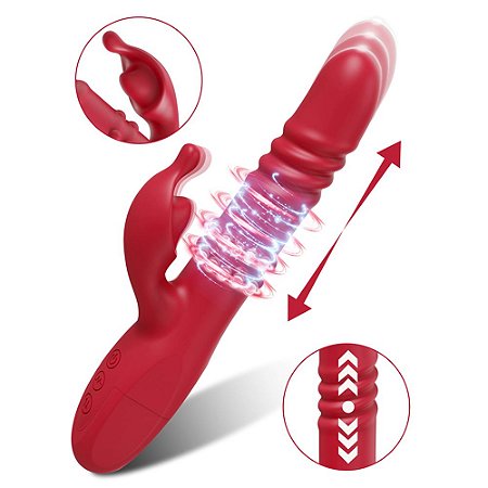 VIBRADOR COM ESTIMULADOR DE CLITÓRIS E MOVIMENTO SOBE E DESCE