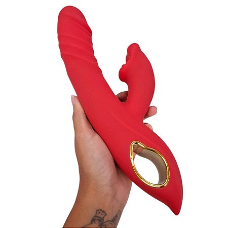 VIBRADOR COM ESTIMULADOR FORMATO BOCA- 3 MOTORES - SOBE E DESCE
