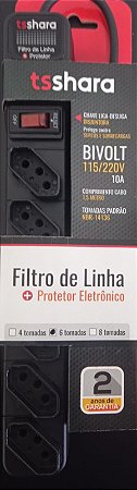 FILTRO DE LINHA TS SHARA + PROTETOR 6 TOMADAS BIVOLT