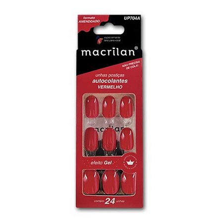 UNHAS POSTIÇAS AUTOCOLANTES AMENDOADO VERMELHO UP704A MACRILAN