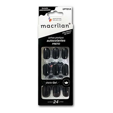 UNHAS POSTIÇAS AUTOCOLANTES AMENDOADO PRETO UP701A MACRILAN