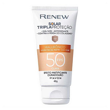 PROTETOR SOLAR TRIPLA PROTEÇÃO FPS 50 COR CLARA 1.0 RENEW 40G AVON