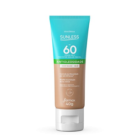 PROTETOR SOLAR FACIAL ANTIOLEOSIDADE COM BASE COR 4.0 FPS60 SUNLESS