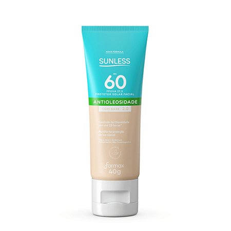 PROTETOR SOLAR FACIAL ANTIOLEOSIDADE COM BASE COR 2.0 FPS60 SUNLESS