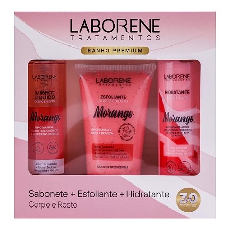KIT PRESENTE BANHO PREMIUM 3 ITENS MORANGO LABORENE