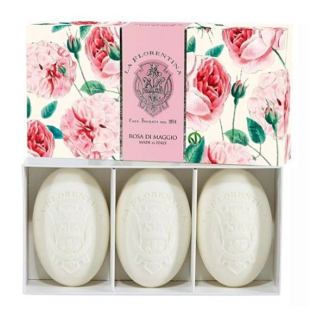 CAIXA 3 SABONETES EM BARRA ROSA DI MAGGIO 1635 LA FLORENTINA