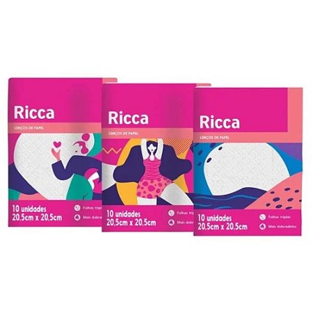 LENÇOS DE PAPEL FOLHAS TRIPLAS MAIS DOBRADINHO 10 UNIDADES 3703 RICCA