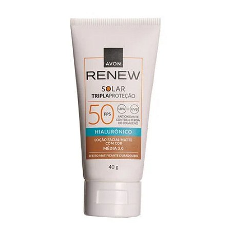 PROTETOR SOLAR TRIPLA PROTEÇÃO FPS 50 COR MÉDIA RENEW 40G AVON