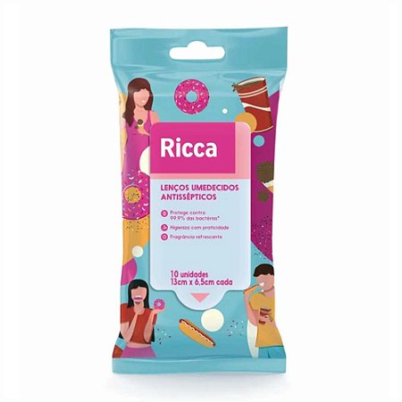 LENÇOS UMEDECIDOS ANTISSÉPTICOS 10 UNIDADES 3801 RICCA