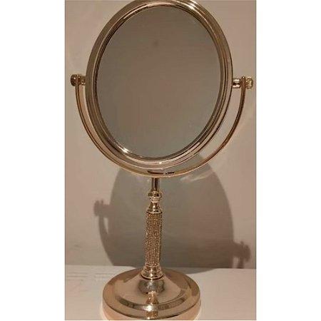 ESPELHO OVAL DE MESA DOURADO STRASS 8123 BRASWAN