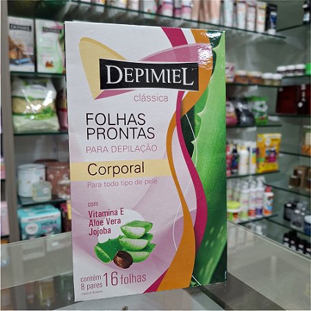 FOLHAS PRONTAS PRA DEPILAÇÃO CORPORAL 16 FOLHAS VITAMINA E ALOE VERA JOJOBA 1254 DEPIMIEL