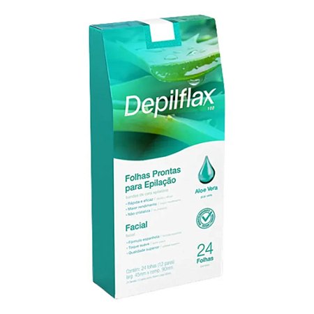 FOLHAS PRONTAS PARA EPILAÇÃO FACIAL ALOE VERA 24 FOLHAS DEPILFLAX